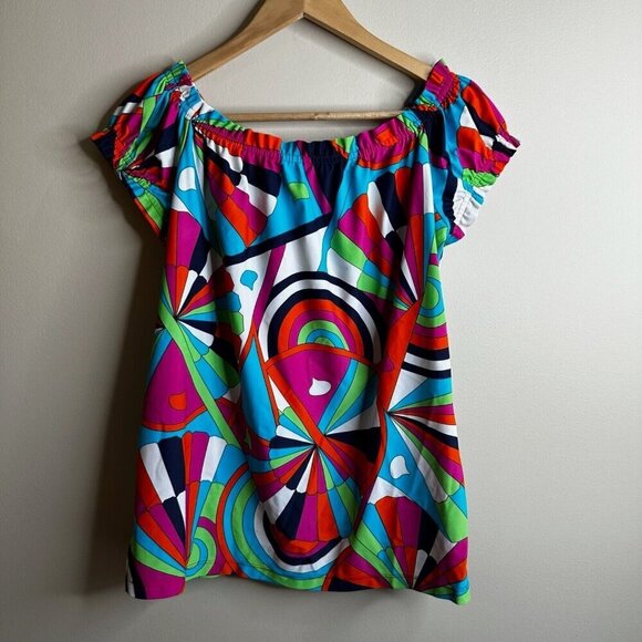 Jude Connally Blouse Top Sz S Multicolor Abstract Resort Stretch Off Shoulder - Picture 8 of 10